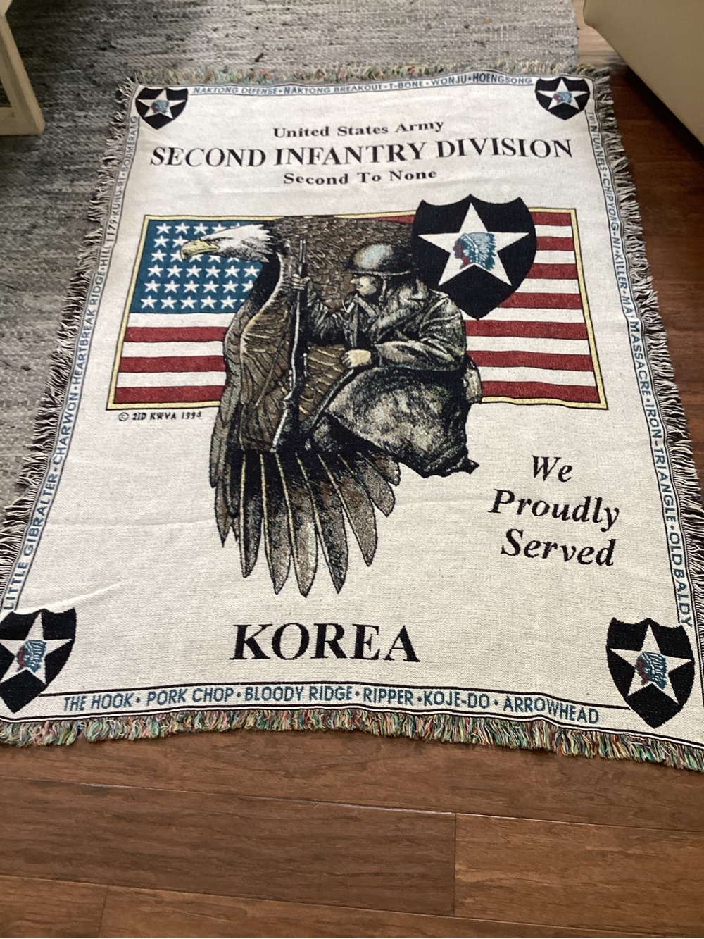 Second Infantry Division Korea Veteran Throw Blanket - Patriotic Eagle‎ Design